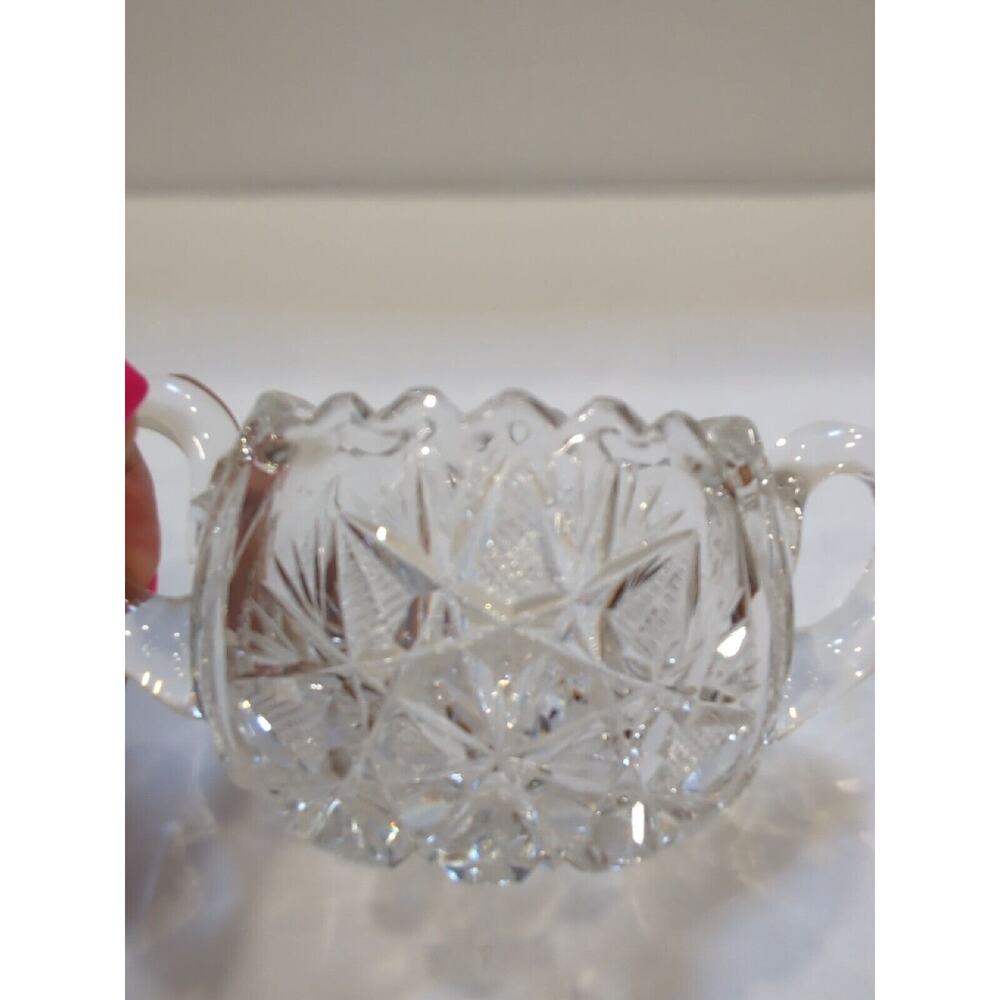 Antique APB Cut Crystal Sugar Bowl, Sawtooth Rim, Two Handles - Picture 2 of 9